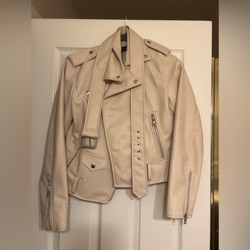 Zara white leather jacket